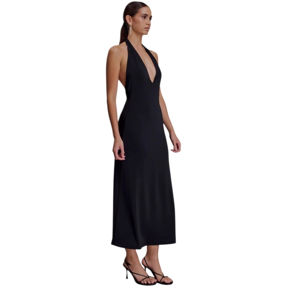 Meshki Genie Slinky Halter Midi Dress Women S Black Recycled Backless V-Neck